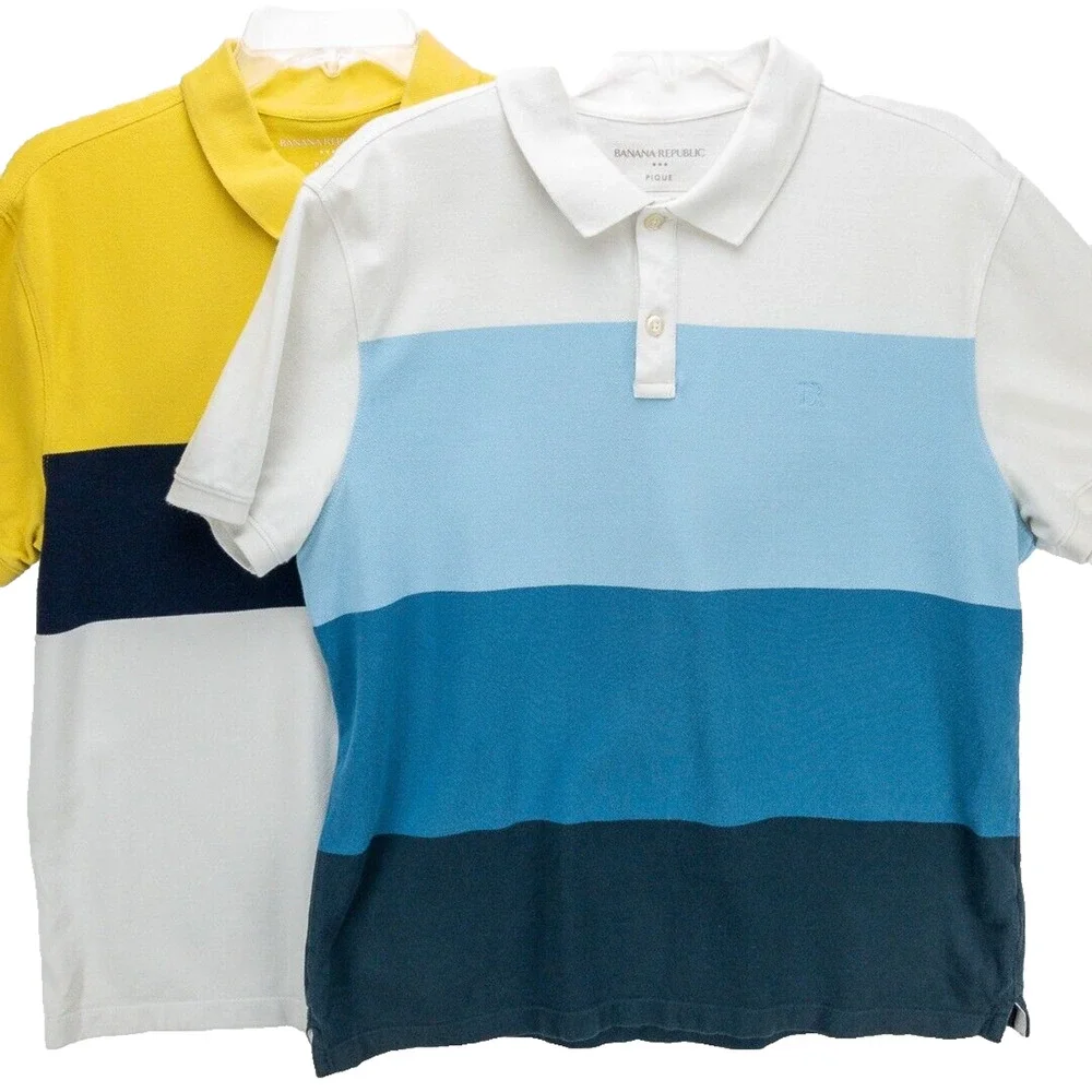 Banana Republic Mens Large Pique Polo Shirt Lot of 2 Colorblock Embroidered Logo